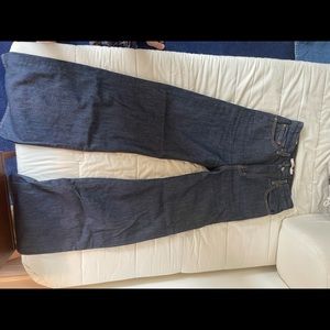 levi’s ribcage wide leg dark wash raw denim size 28